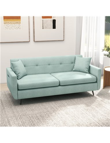 HOMCOM 165cm Modern Fabric 2 Seater Sofa, Tufted Loveseat Sofa Settee with Steel Legs, 2 Storage Pockets, Blue