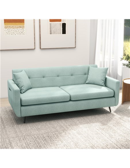 HOMCOM 165cm Modern Fabric 2 Seater Sofa, Tufted Loveseat Sofa Settee with Steel Legs, 2 Storage Pockets, Blue - pic 30293 | FastDaddyshop