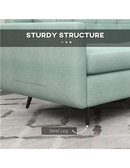 HOMCOM 165cm 2 Seater Sofa for Living Room, Modern Fabric Couch, Tufted Loveseat Sofa Settee w/ Steel Legs, 2 Storage Pockets, B - pic 30297 | FastDaddyshop