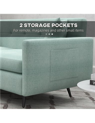 HOMCOM 165cm 2 Seater Sofa for Living Room, Modern Fabric Couch, Tufted Loveseat Sofa Settee w/ Steel Legs, 2 Storage Pockets, B