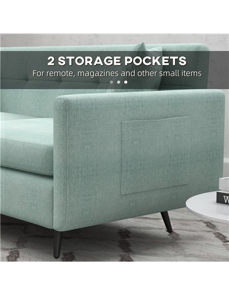 HOMCOM 165cm 2 Seater Sofa for Living Room, Modern Fabric Couch, Tufted Loveseat Sofa Settee w/ Steel Legs, 2 Storage Pockets, B - pic 30298 | FastDaddyshop