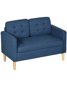 HOMCOM 117cm Modern Compact 2 Seater Sofa with Hidden Storage, Wood Legs, Blue