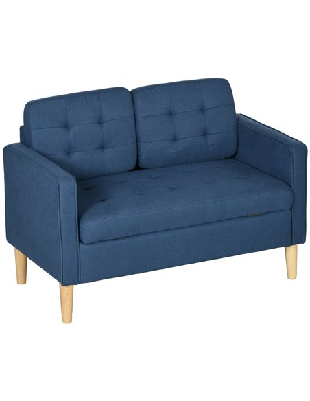 HOMCOM 117cm Modern Compact 2 Seater Sofa with Hidden Storage, Wood Legs, Blue - pic 30301 | FastDaddyshop