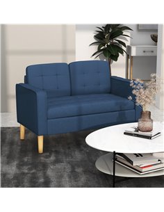 HOMCOM 117cm Modern Compact 2 Seater Sofa with Hidden Storage, Wood Legs, Blue 2