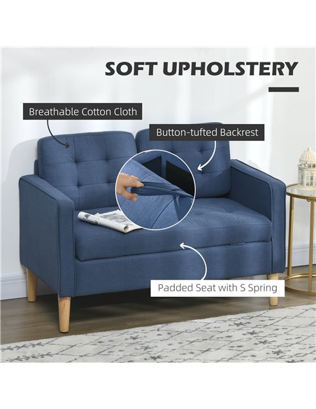HOMCOM 117cm Modern Compact 2 Seater Sofa with Hidden Storage, Blue 839-032V71BU - pic 30305 | FastDaddyshop