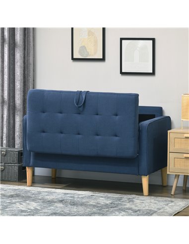 HOMCOM Modern Loveseat Sofa, Compact 2 Seater Sofa with Hidden Storage, 117cm Tufted Cotton Couch with Wood Legs, Blue