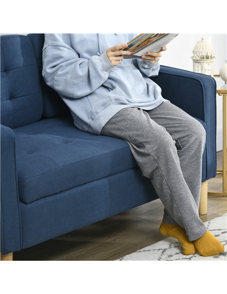 HOMCOM Modern Loveseat Sofa, Compact 2 Seater Sofa with Hidden Storage, 117cm Tufted Cotton Couch with Wood Legs, Blue - pic 30308 | FastDaddyshop