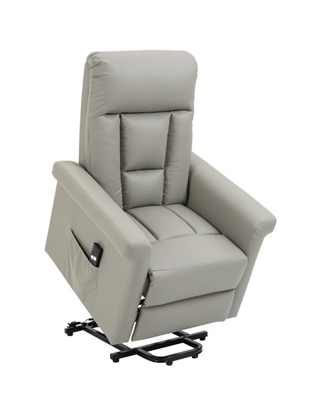 HOMCOM PU Leather Recliner Power Lift Chair for Elderly with Remote Control, Side Pocket, Grey - pic 30319 | FastDaddyshop