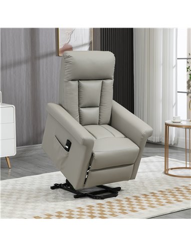 HOMCOM Power Lift Chair, PU Leather Recliner Sofa Chair for Elderly with Remote Control, Side Pocket, Grey