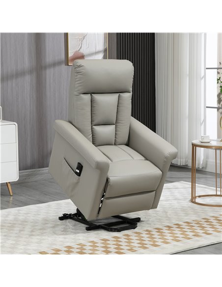 HOMCOM Power Lift Chair, PU Leather Recliner Sofa Chair for Elderly with Remote Control, Side Pocket, Grey - pic 30320 | FastDaddyshop