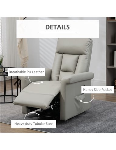 HOMCOM PU Leather Power Lift Chair Elderly with Remote Control, Grey 713-109GY