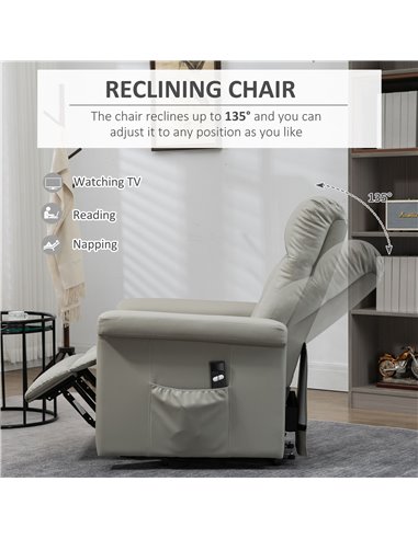HOMCOM PU Leather Power Lift Chair Elderly with Remote Control, Grey 713-109GY