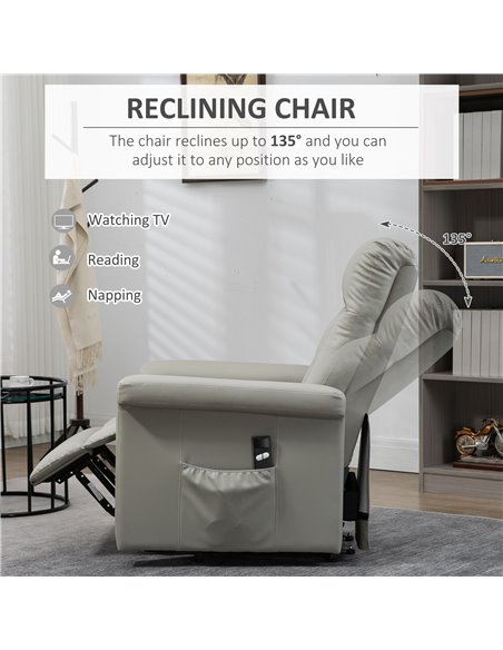 HOMCOM PU Leather Power Lift Chair Elderly with Remote Control, Grey 713-109GY - pic 30323 | FastDaddyshop