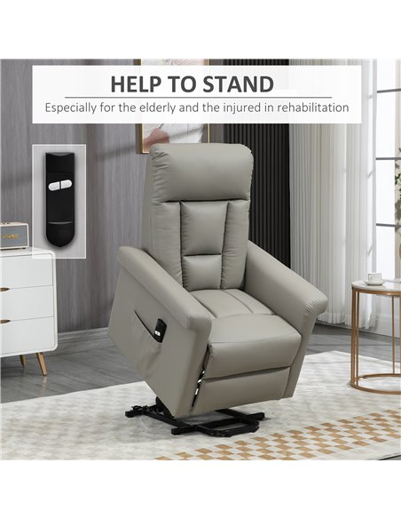 HOMCOM Power Lift Chair, PU Leather Recliner Sofa Chair for Elderly with Remote Control, Side Pocket, Grey - pic 30324 | FastDaddyshop