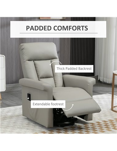 HOMCOM Power Lift Chair, PU Leather Recliner Sofa Chair for Elderly with Remote Control, Side Pocket, Grey
