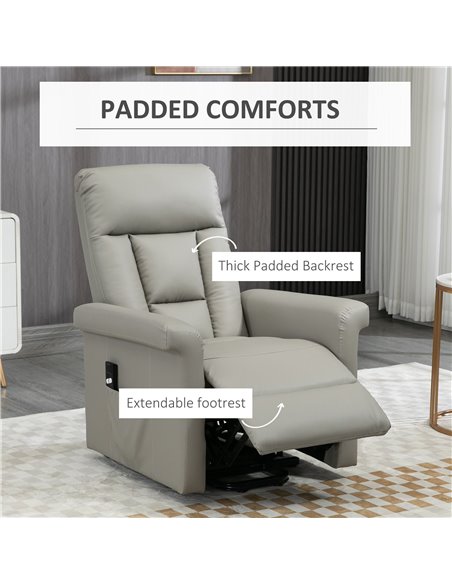 HOMCOM Power Lift Chair, PU Leather Recliner Sofa Chair for Elderly with Remote Control, Side Pocket, Grey - pic 30325 | FastDaddyshop