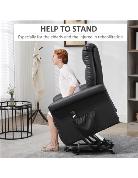 HOMCOM PU Leather Power Lift Chair Elderly with Remote Control, Black 713-109BK - pic 30331 | FastDaddyshop
