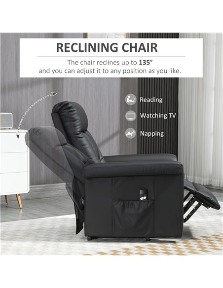 HOMCOM PU Leather Power Lift Chair Elderly with Remote Control, Black 713-109BK - pic 30332 | FastDaddyshop