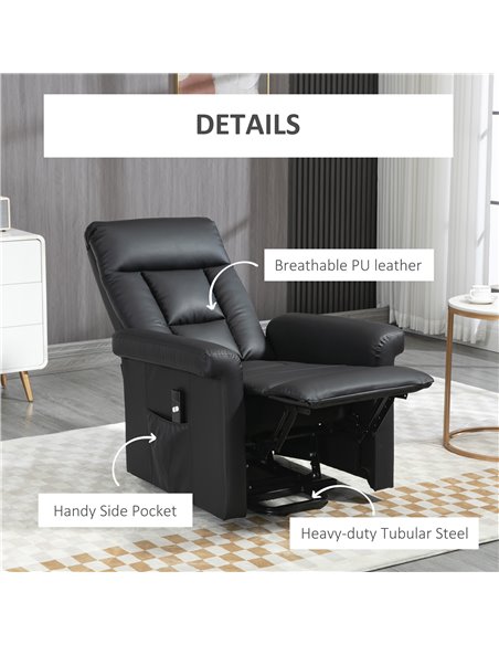 HOMCOM Power Lift Chair, PU Leather Recliner Sofa Chair for Elderly with Remote Control, Side Pocket, Black - pic 30333 | FastDaddyshop