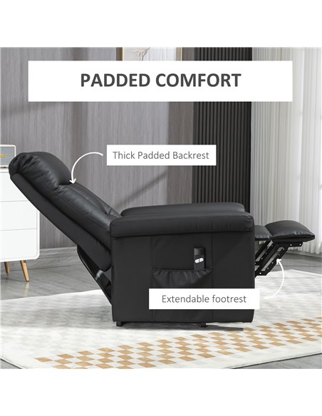 HOMCOM Power Lift Chair, PU Leather Recliner Sofa Chair for Elderly with Remote Control, Side Pocket, Black - pic 30334 | FastDaddyshop
