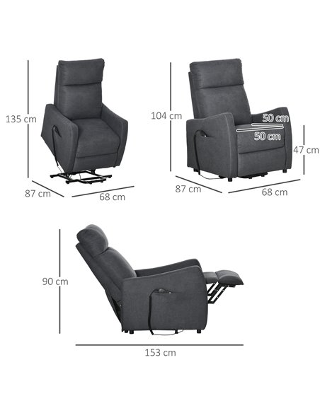 HOMCOM Power Lift Chair, Fabric Electric Recliner Sofa Chair for Elderly with Heavy Duty Motor, Remote Control, Side Pocket, Gre - pic 30339 | FastDaddyshop