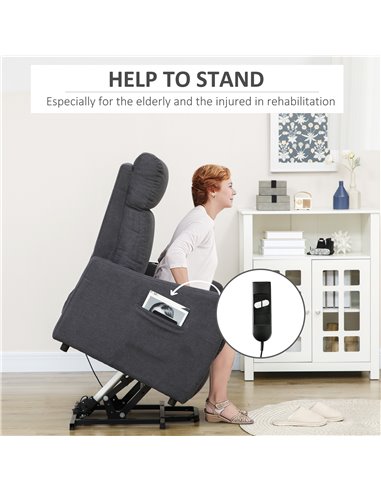 HOMCOM Power Lift Chair, Fabric Electric Recliner Sofa Chair for Elderly with Heavy Duty Motor, Remote Control, Side Pocket, Gre
