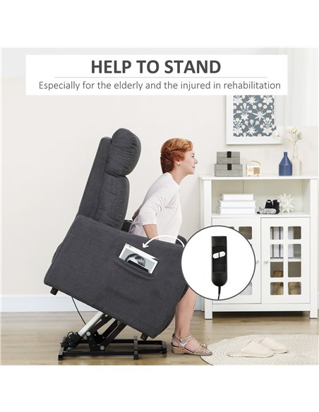 HOMCOM Power Lift Chair, Fabric Electric Recliner Sofa Chair for Elderly with Heavy Duty Motor, Remote Control, Side Pocket, Gre - pic 30342 | FastDaddyshop
