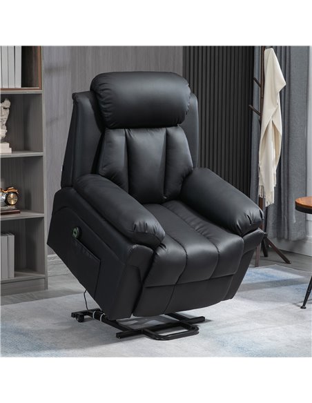 HOMCOM Lift Stand Assistance Chair Recliner Sofa PU Leather  Extra Padded Design Electric Power w/ Remote Black - pic 30356 | FastDaddyshop