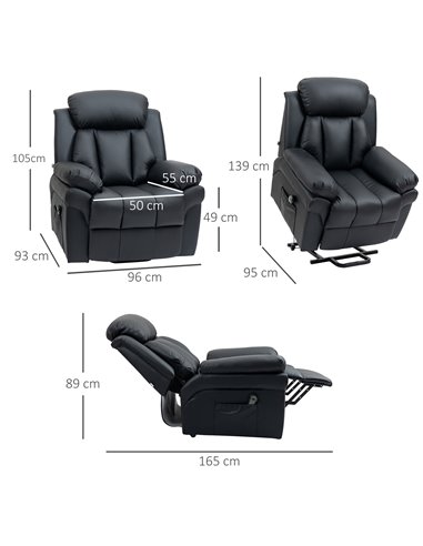 HOMCOM Lift Stand Assistance Chair Recliner Sofa PU Leather  Extra Padded Design Electric Power w/ Remote Black