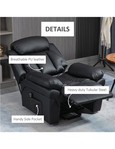 HOMCOM Lift Stand Assistance Chair Recliner Sofa PU Leather  Extra Padded Design Electric Power w/ Remote Black - pic 30360 | FastDaddyshop