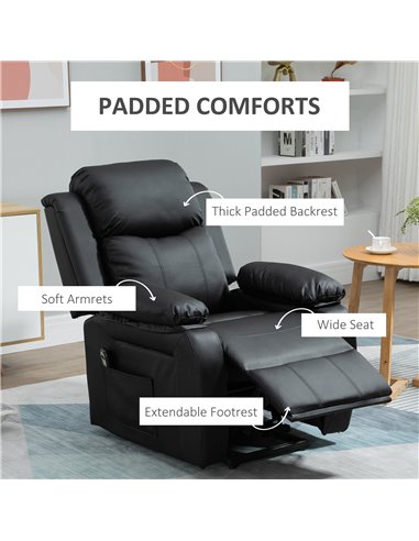 HOMCOM Lift Stand Assistance Chair Recliner Sofa PU Leather  Extra Padded Design Electric Power w/ Remote Black