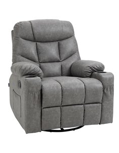 HOMCOM Manual Reclining Chair with Faux Leather, Footrest, Cup Holders, Grey