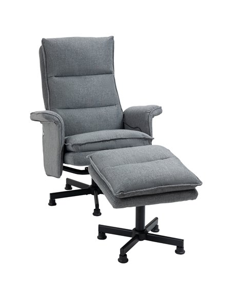 HOMCOM Swivel Massage Recliner Chair and Footstool with Remote Control, Timer and Steel Base, Grey - pic 30373 | FastDaddyshop