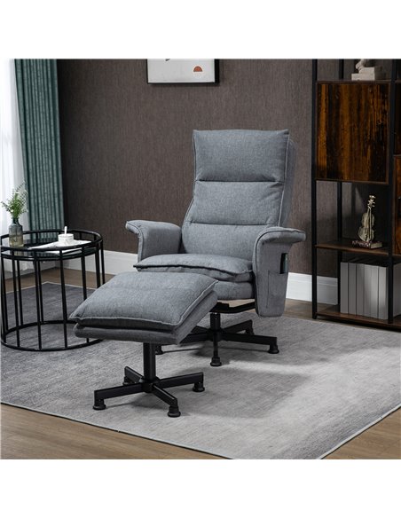 HOMCOM Swivel Massage Recliner Chair and Footstool with Remote Control, Timer and Steel Base, Grey - pic 30374 | FastDaddyshop