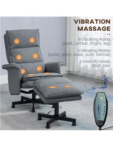 HOMCOM Swivel Massage Recliner Chair and Footstool, Grey 700-165V70GY