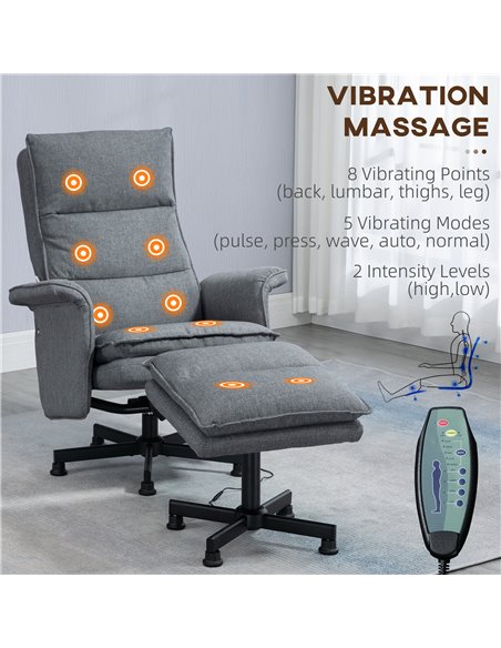 HOMCOM Swivel Massage Recliner Chair and Footstool, Grey 700-165V70GY - pic 30376 | FastDaddyshop