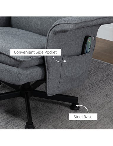 HOMCOM Swivel Massage Recliner Chair and Footstool, Grey 700-165V70GY