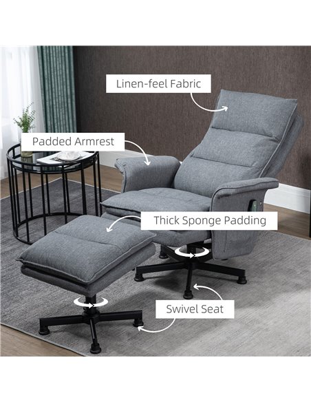HOMCOM Swivel Massage Recliner Chair and Footstool with Remote Control, Timer and Steel Base, Grey - pic 30378 | FastDaddyshop
