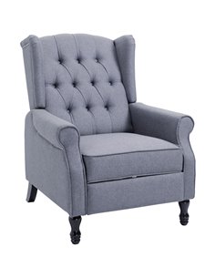 HOMCOM Recliner Armchair, Wingback Chair with Button Tufted Back and Footrest, Light Grey