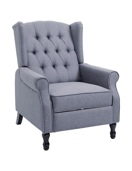 HOMCOM Recliner Armchair, Wingback Chair with Button Tufted Back and Footrest, Light Grey - pic 30382 | FastDaddyshop