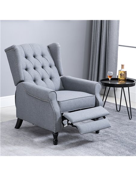 HOMCOM Recliner Armchair for Living Room, Reclining Chair, Wingback Chair with Button Tufted Back and Footrest, Light Grey - pic 30383 | FastDaddyshop