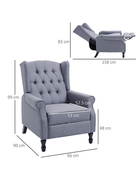 HOMCOM Recliner Armchair for Living Room, Reclining Chair, Wingback Chair with Button Tufted Back and Footrest, Light Grey - pic 30384 | FastDaddyshop