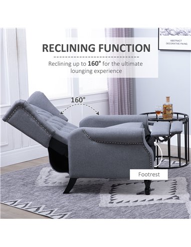 HOMCOM Recliner Armchair, Wingback Chair with Footrest, Light Grey 833-677V71GY