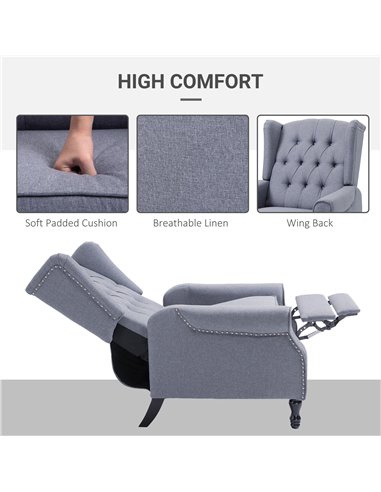 HOMCOM Recliner Armchair, Wingback Chair with Footrest, Light Grey 833-677V71GY