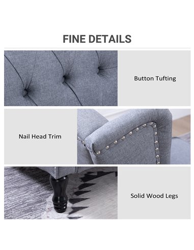 HOMCOM Recliner Armchair for Living Room, Reclining Chair, Wingback Chair with Button Tufted Back and Footrest, Light Grey
