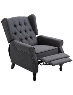HOMCOM Recliner Armchair, Wingback Chair with Button Tufted Back and Footrest, Dark Grey