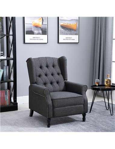HOMCOM Recliner Armchair for Living Room, Reclining Chair, Wingback Chair with Button Tufted Back and Footrest, Dark Grey