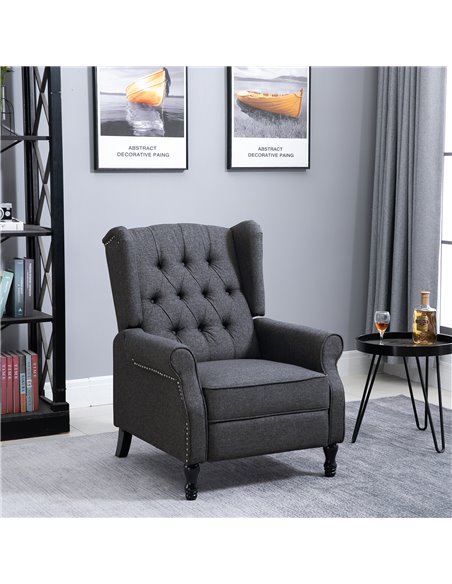 HOMCOM Recliner Armchair for Living Room, Reclining Chair, Wingback Chair with Button Tufted Back and Footrest, Dark Grey - pic 30392 | FastDaddyshop