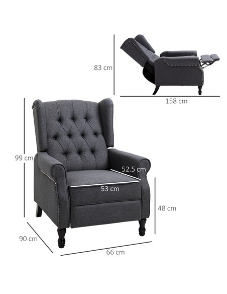 HOMCOM Recliner Armchair for Living Room, Reclining Chair, Wingback Chair with Button Tufted Back and Footrest, Dark Grey - pic 30393 | FastDaddyshop