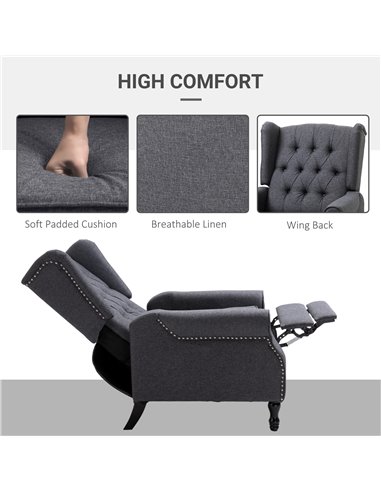 HOMCOM Recliner Armchair, Wingback Chair with Footrest, Dark Grey 833-677V71CG